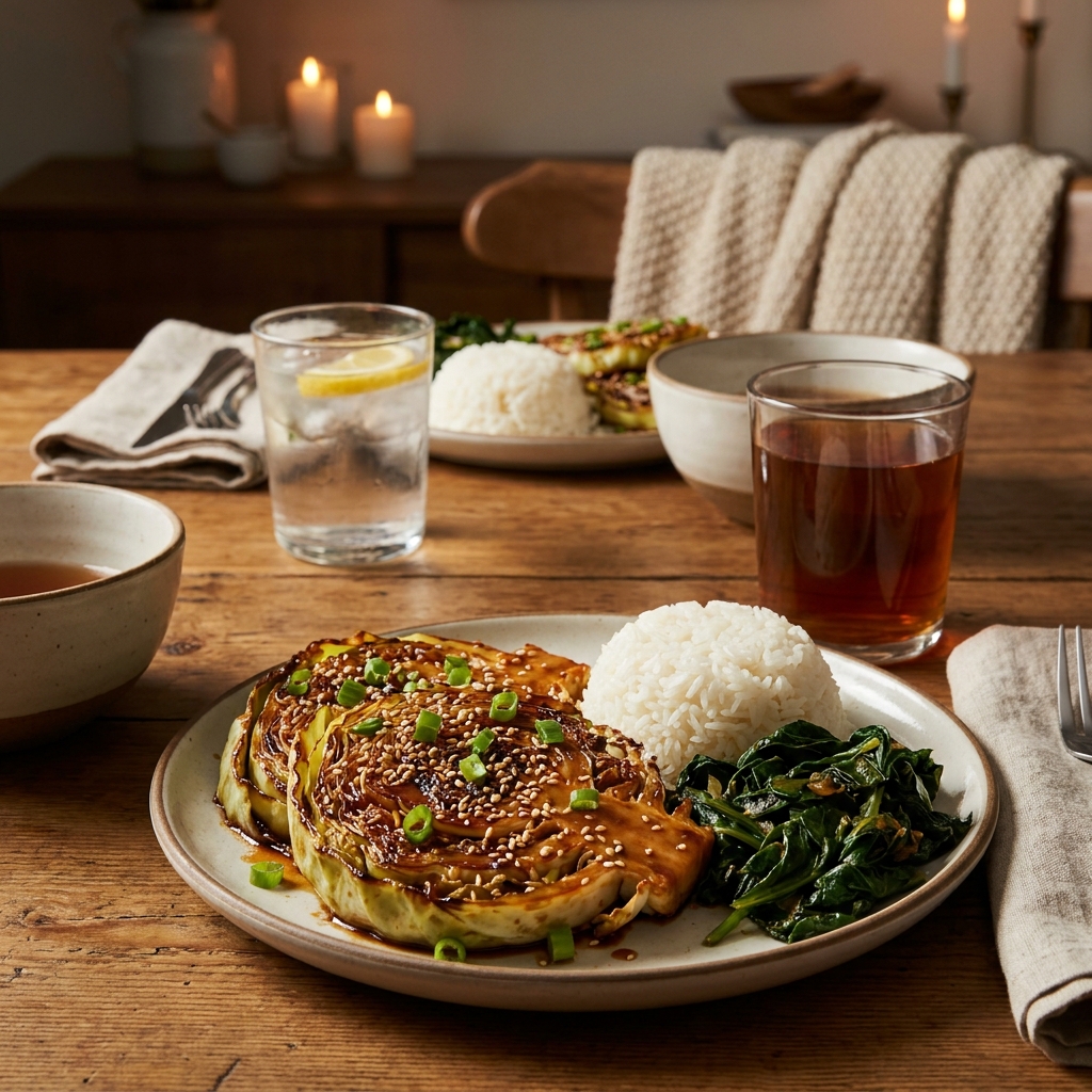 Miso cabbage steaks