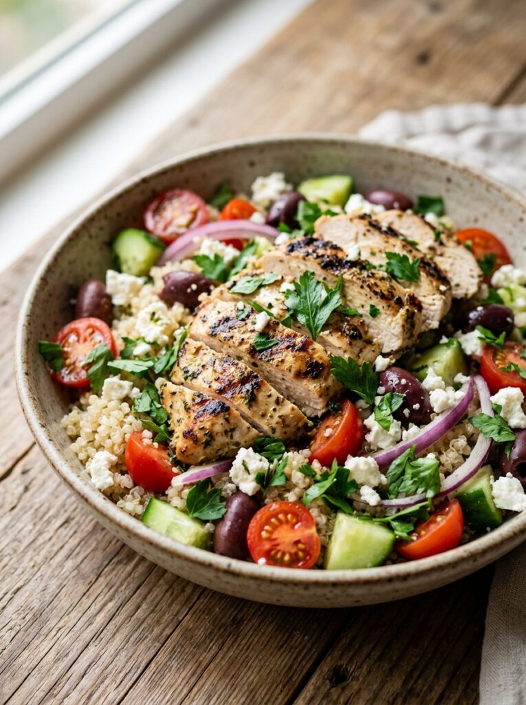 Mediterranean Grilled Chicken Quinoa Salad Recipe 12 A realistic close up recipe photo 202605011853