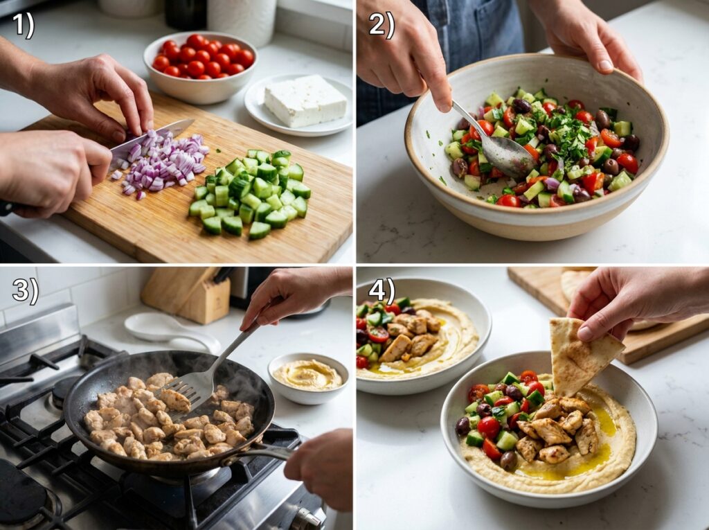Beginner Mediterranean Chicken Hummus Bowl Recipe 14 A step by step cooking process of 202604301440