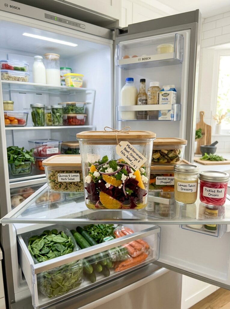 Mediterranean beet orange feta salad recipe: Fresh, Zesty, and Colorful 16 Food containers with beet feta 202605011928
