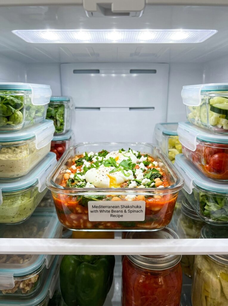 Mediterranean Shakshuka with White Beans and Spinach Recipe 16 Food storage containers 202604272258