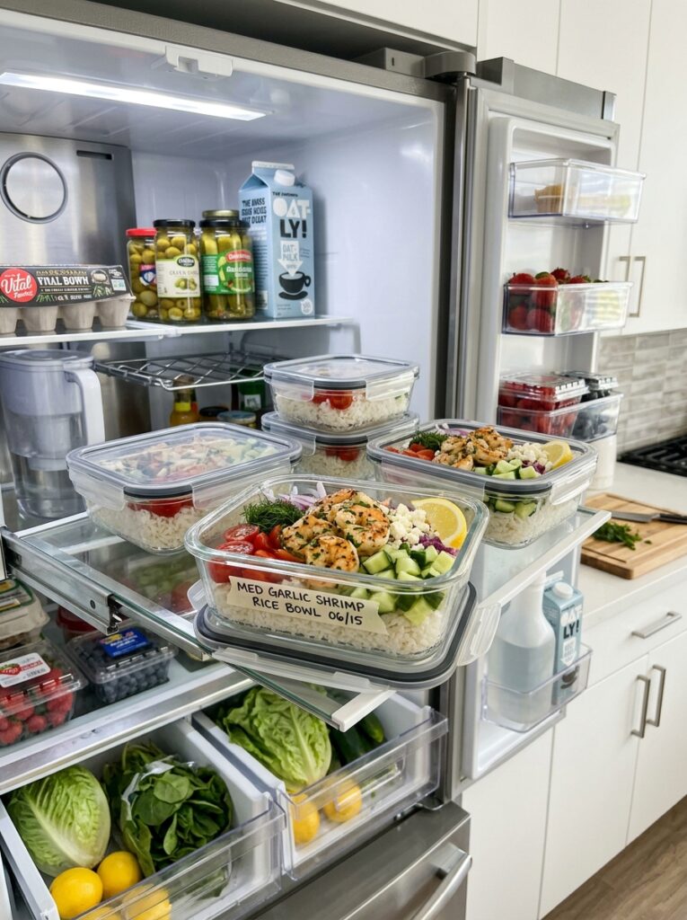 Food storage containers with shrimp 202604282152