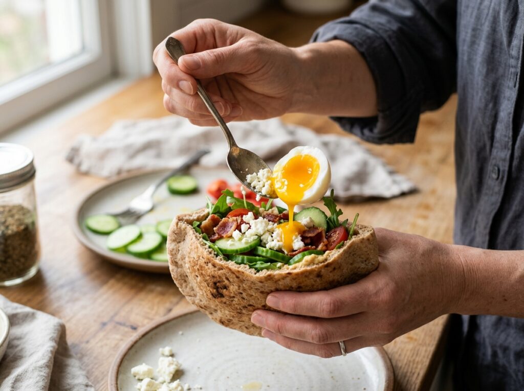 Hands assembling breakfast 202604091532