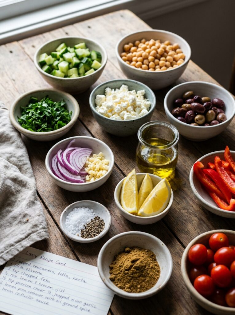 Mediterranean Smashed Cucumber Chickpea Salad with Feta Recipe 13 Ingredients for Mediterranean salad 202604301215