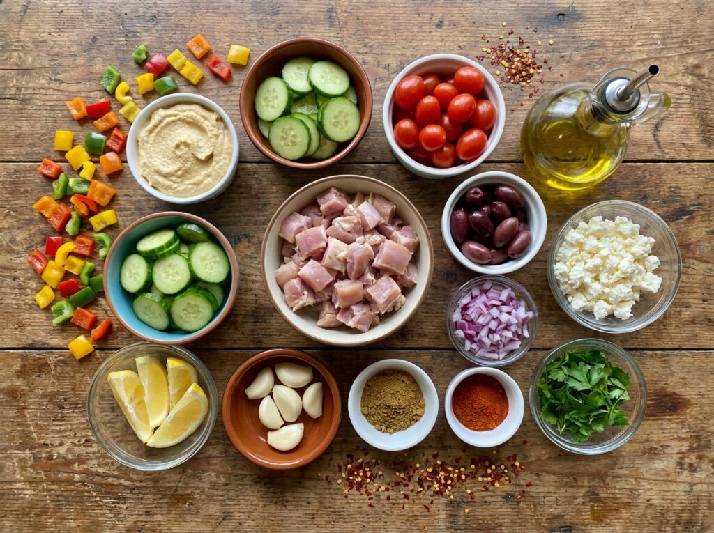 Beginner Mediterranean Chicken Hummus Bowl Recipe 13 Ingredients for chicken hummus bowl 202604301440