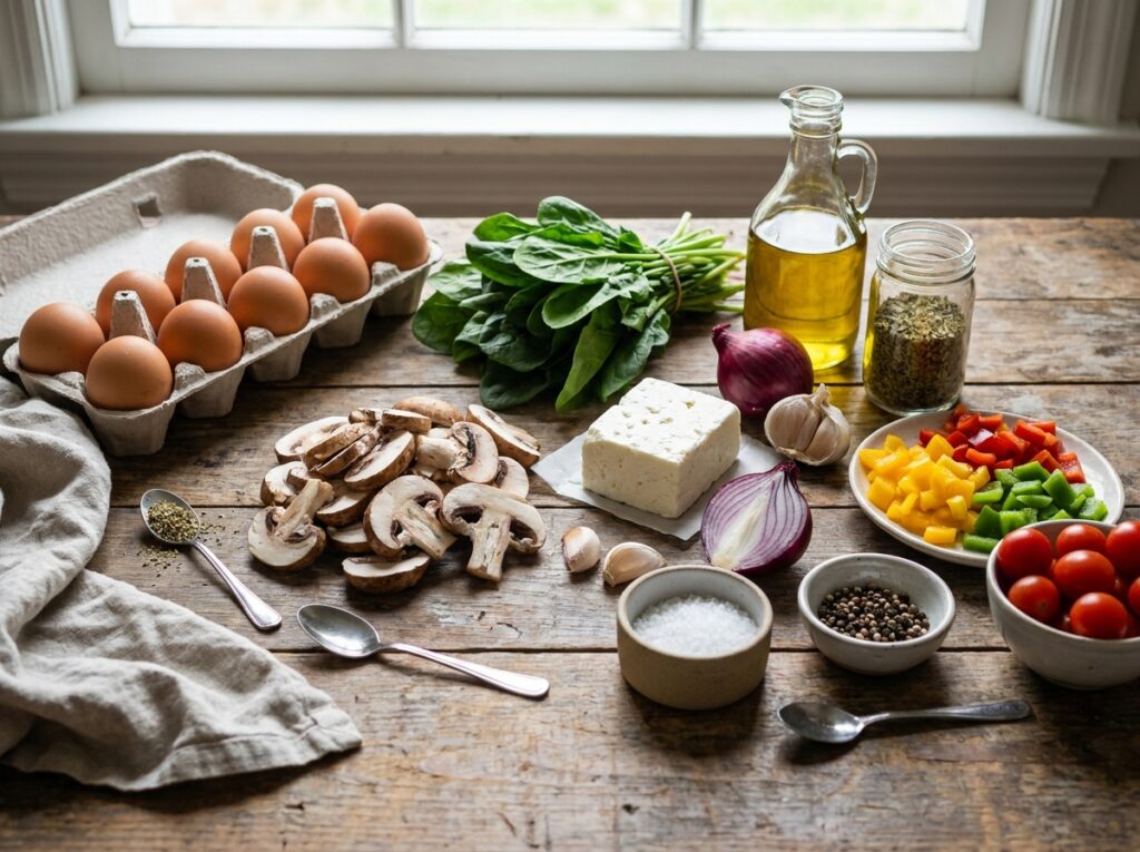 Mediterranean Spinach Mushroom Frittata with Feta Recipe 13 Ingredients for frittata recipe 202604301459