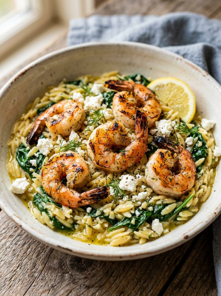 Mediterranean Lemon Orzo with Grilled Shrimp and Spinach Recipe: A Fresh, Flavorful Dinner 12 Lemon orzo with grilled shrimp 202604282128