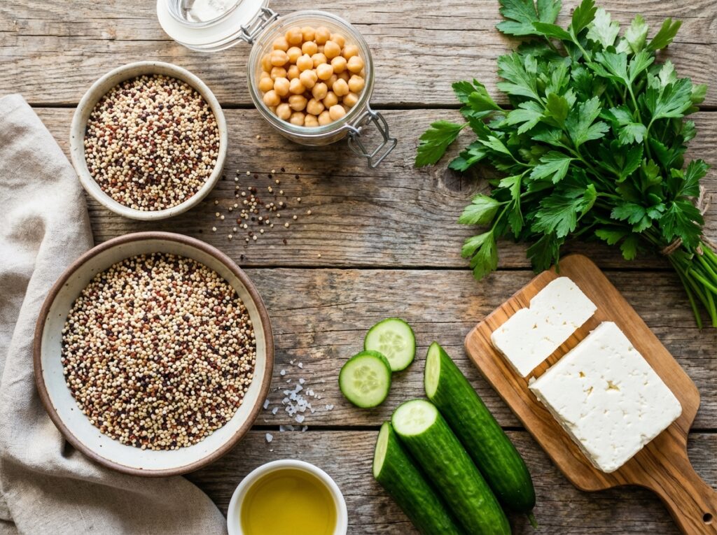 Quinoa chickpeas cucumbers 202604081626