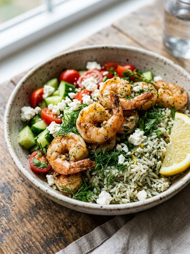 Shrimp rice bowls with cucumbers 202604282151
