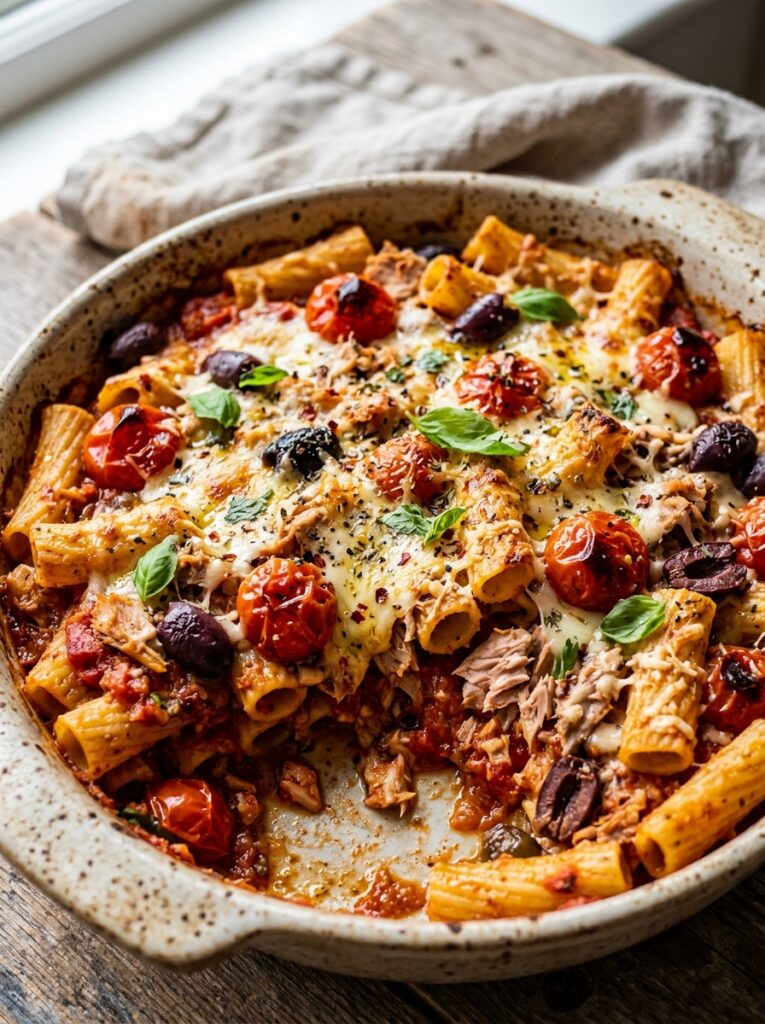 Mediterranean Tuna Pasta Bake with Tomatoes and Olives Recipe 12 Tuna pasta bake with tomatoes 202604282142