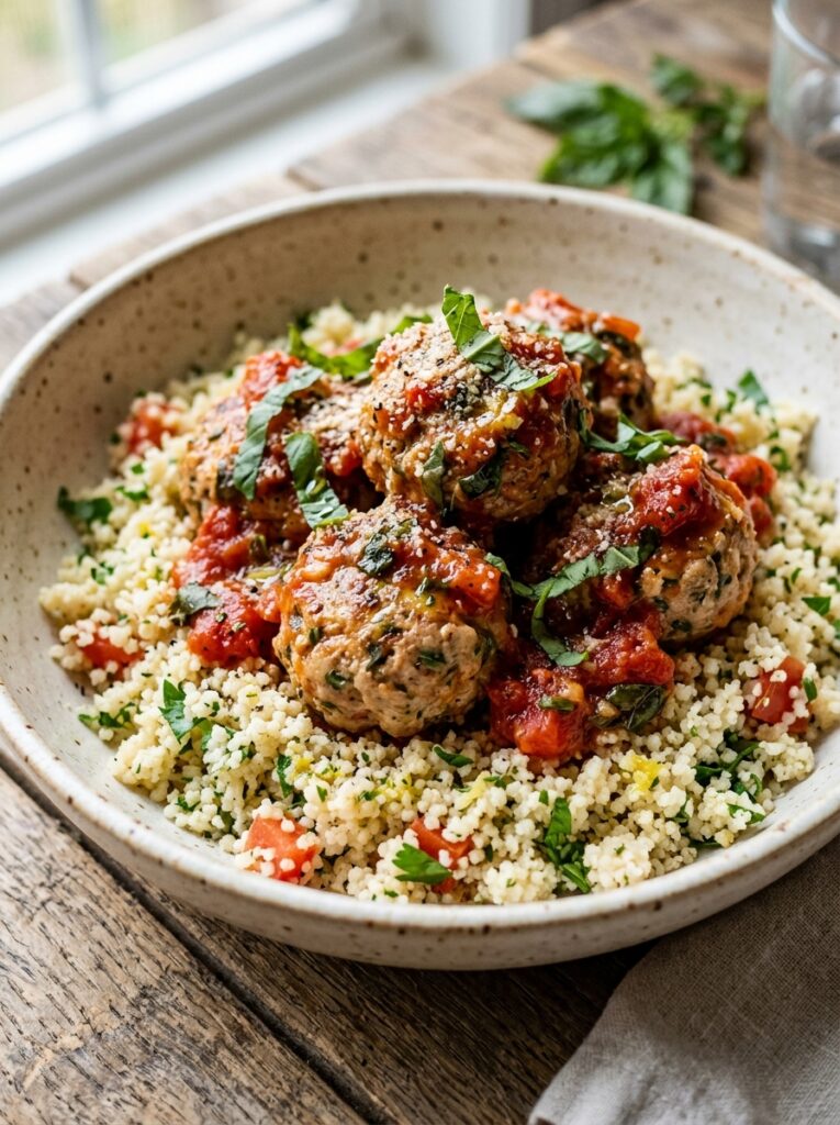 mediterranean tomato basil turkey meatballs with couscous recipe 12 Turkey meatballs with couscous 202605011847