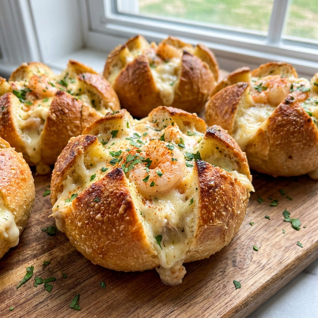 crabby shrimp stuffed garlic bread bombs recipe