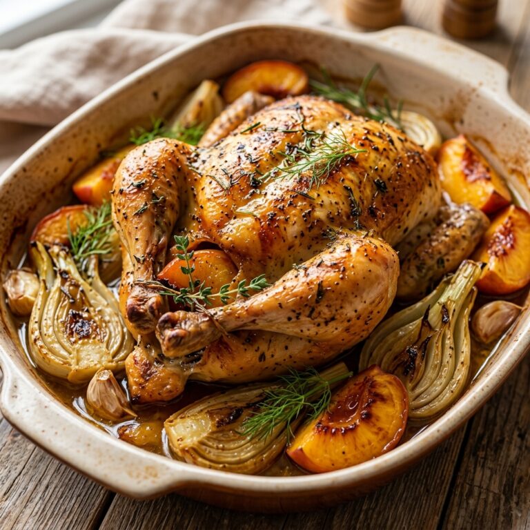 Roasted Chicken With Fennel and Peaches recipe