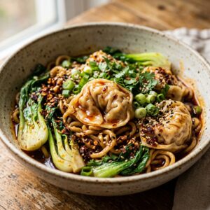 Chile Oil Dumplings With Noodles recipe