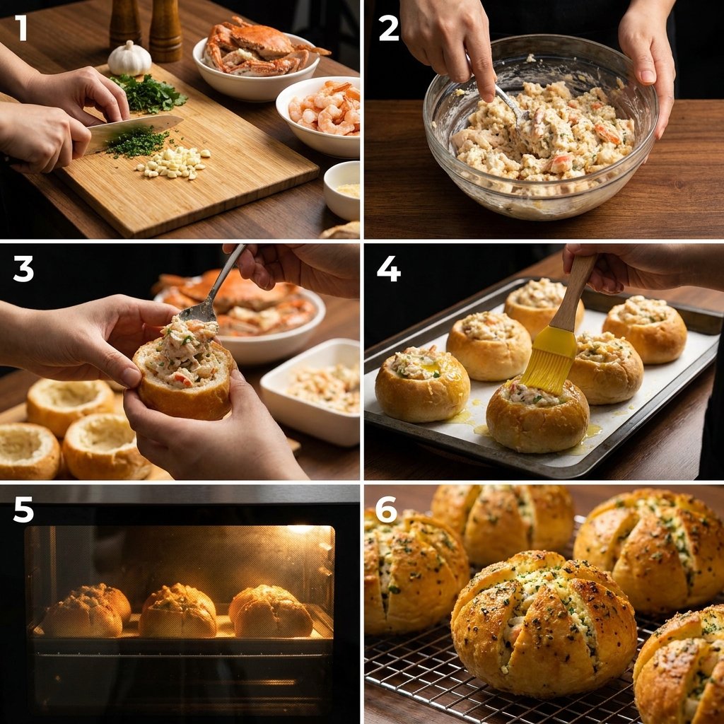 crabby shrimp stuffed garlic bread bombs recipe