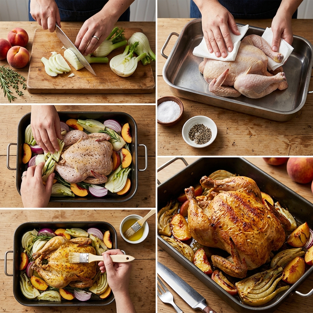 Roasted Chicken With Fennel and Peaches recipe