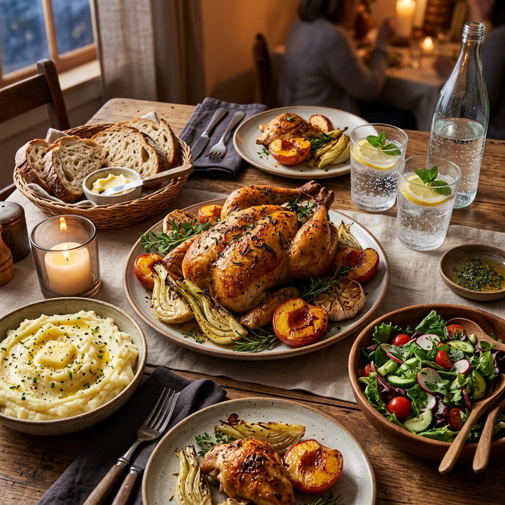 Roasted Chicken With Fennel and Peaches recipe