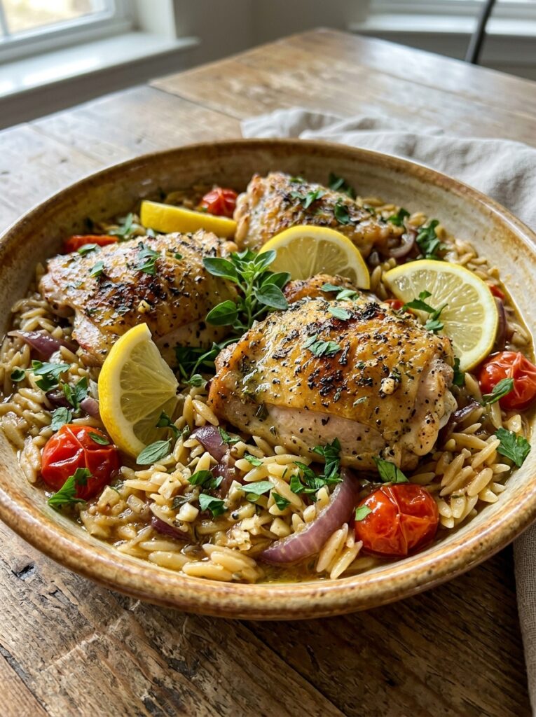 easy mediterranean lemon chicken and orzo recipe 1 A realistic close up recipe photo 202605052010