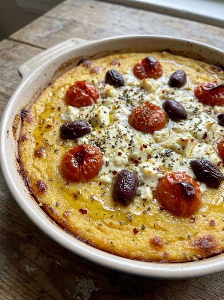 Mediterranean Baked Polenta with Tomatoes Feta and Olives Recipe 12 A realistic close up recipe photo 202605131738