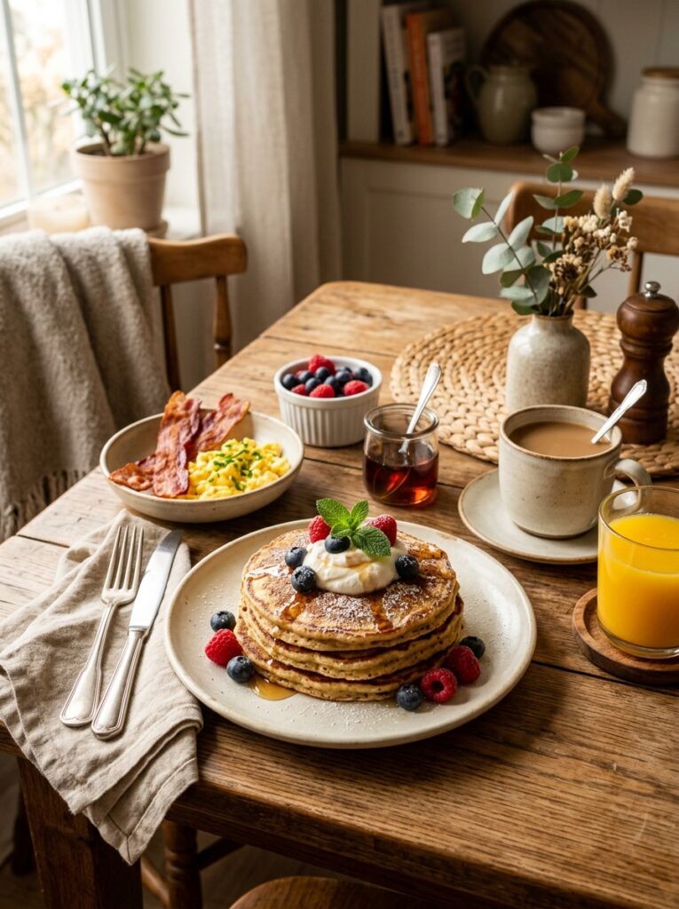 Almond flour pancakes with sides 202606081803