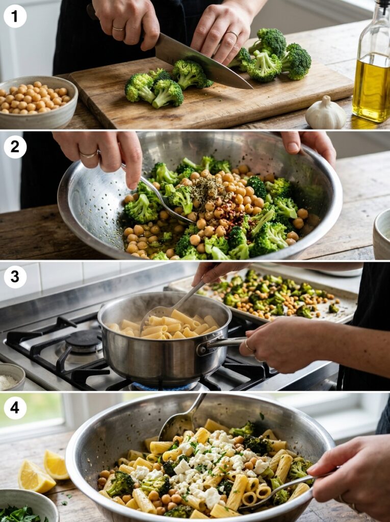 Mediterranean roasted broccoli chickpea pasta with feta recipe 14 Broccoli chickpea pasta feta recipe 202605101308