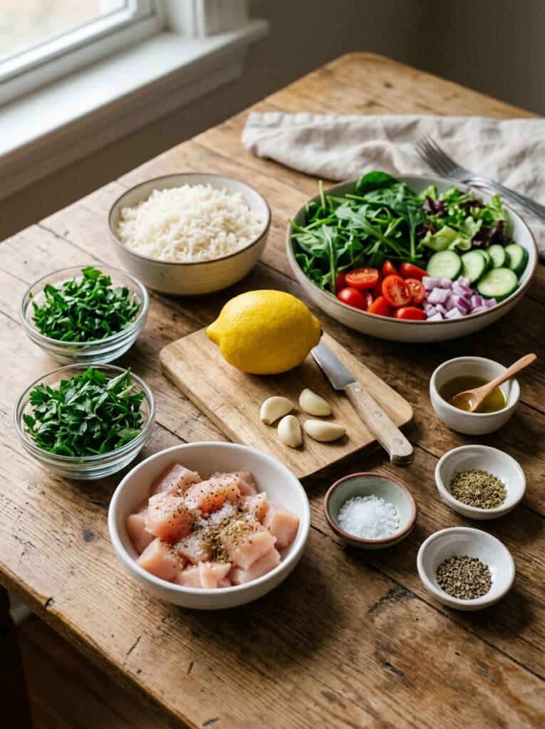 Easy Mediterranean Lemon Parsley Chicken Bowls Recipe 13 Chicken bowls ingredients arrang… 202606021918