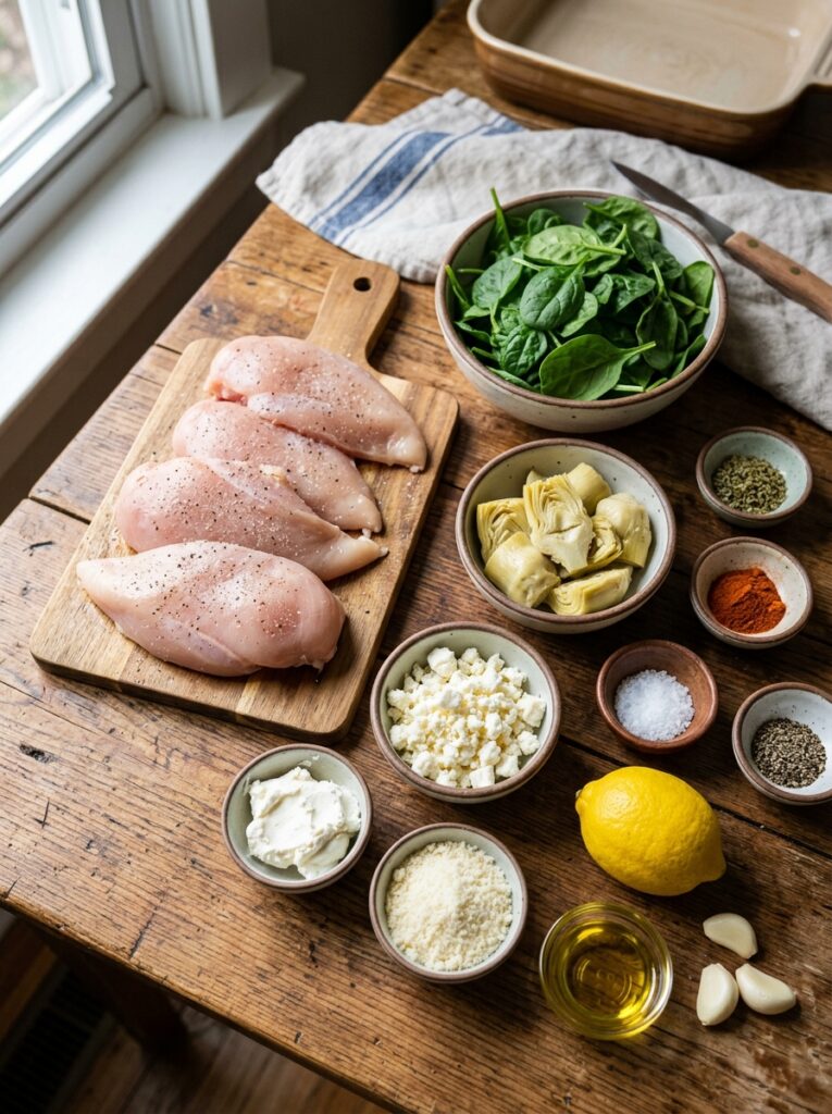 Mediterranean Spinach Artichoke Stuffed Chicken Dinner Recipe 13 Chicken dinner ingredients arran… 202605081257