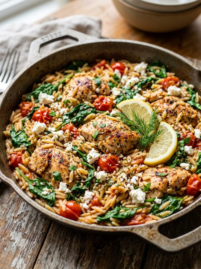 Mediterranean Chicken and Orzo Skillet with Spinach Recipe 17 Chicken orzo skillet with spinach 202605031925
