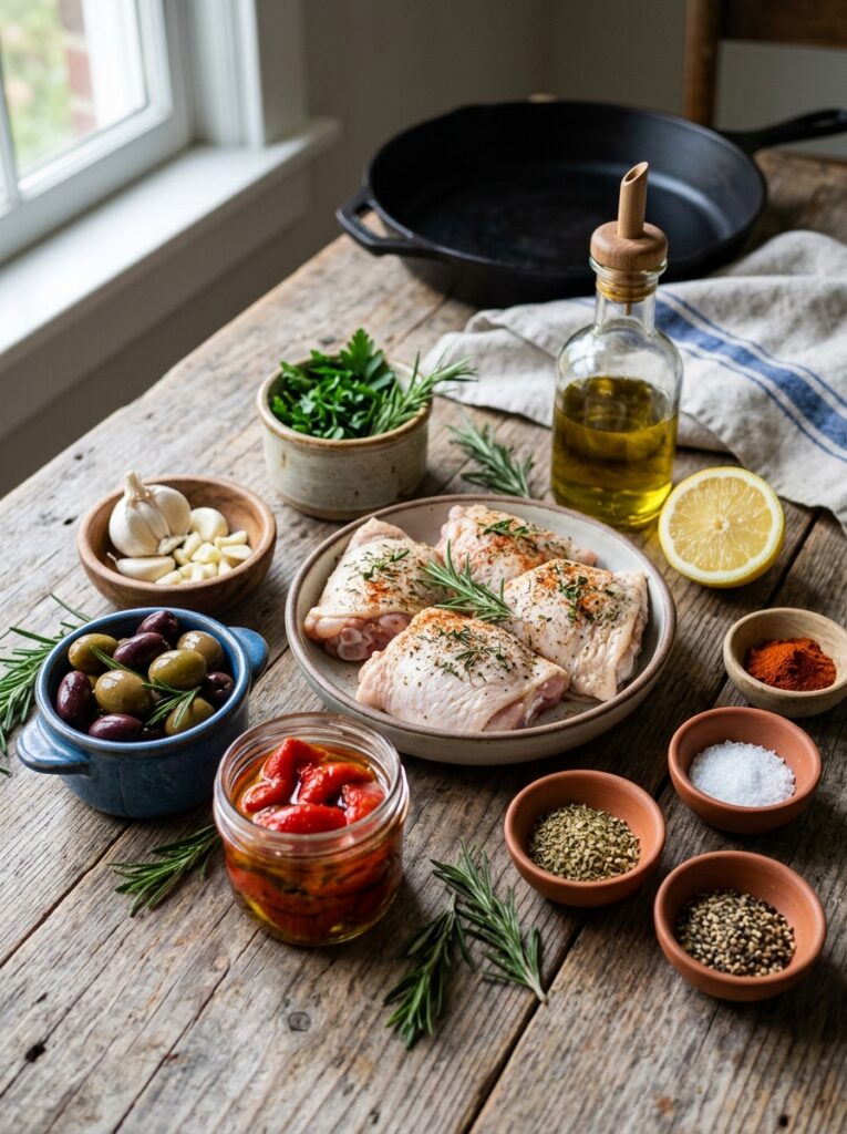 mediterranean roasted pepper chicken skillet with olives recipe 13 Chicken skillet ingredients on t… 202605241511