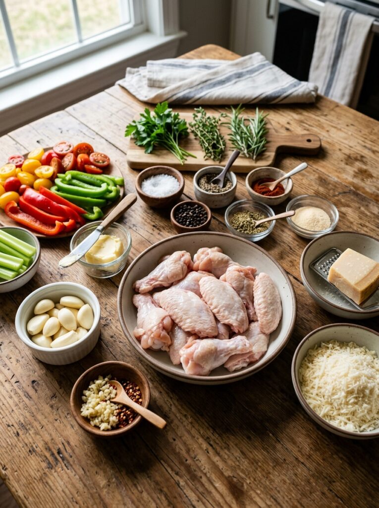 Keto Garlic Parmesan Chicken Wings 13 Chicken wings ingredients on table 202606081736