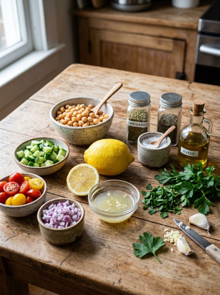 Easy Mediterranean Chickpea Salad Lemon 13 Chickpea salad ingredients arran… 202606091710