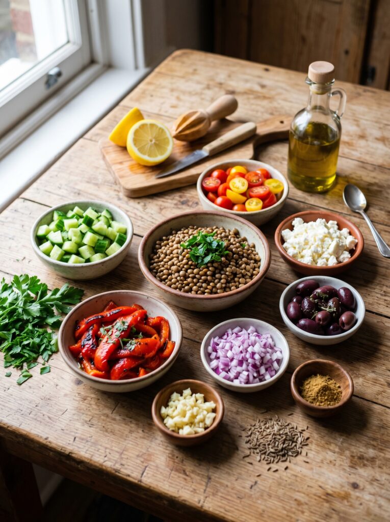 mediterranean lentil roasted pepper salad recipe 13 Close up amateur photo of 202605091936