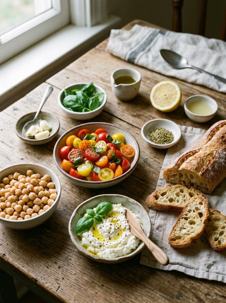 Mediterranean Tomato Chickpea Bruschetta with Whipped Feta Recipe 13 Close up amateur photo of 202605221902