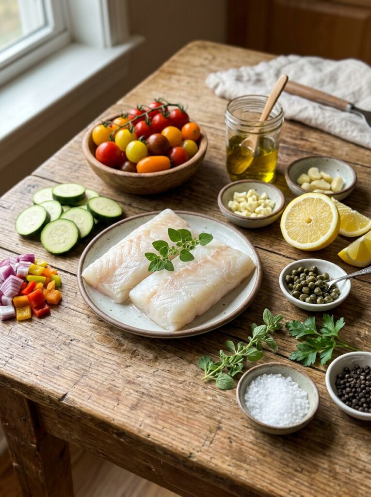 Mediterranean Cod Foil Packets with Zucchini and Tomatoes Recipe 13 Cod foil packets ingredients arr… 202605101318