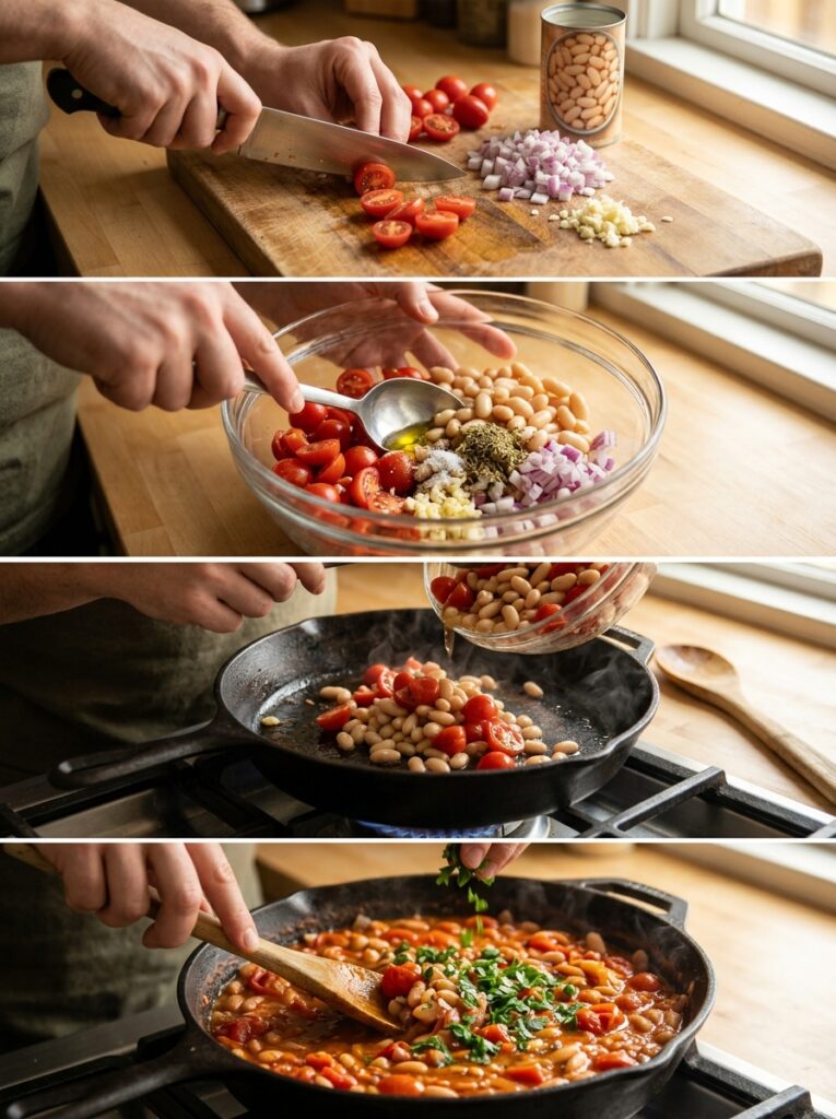 beginner mediterranean bean tomato skillet recipe: Easy One-Pan Dinner 3 Cooking mediterranean bean tomat… 202605241452
