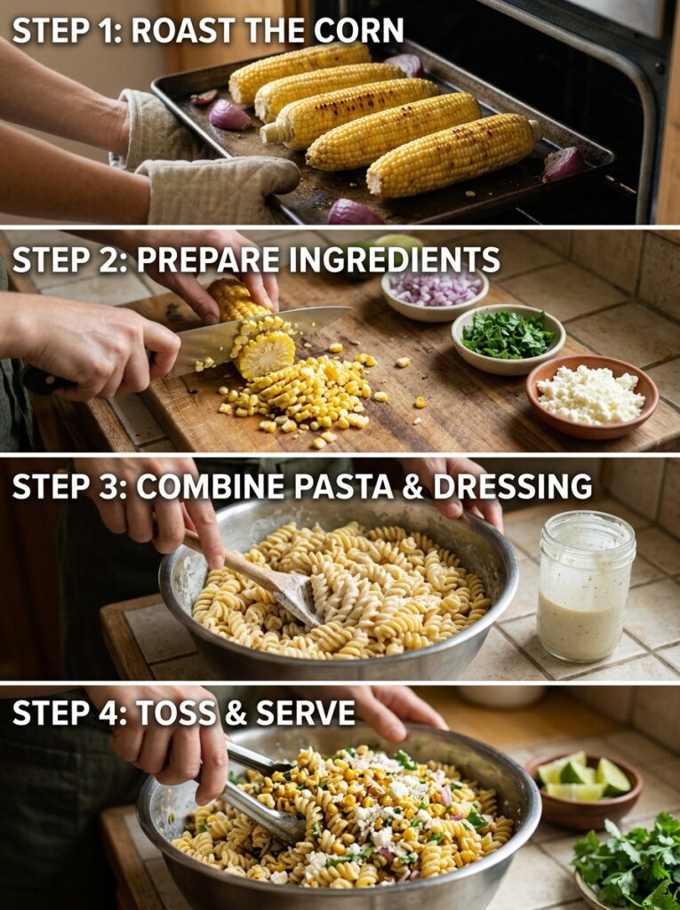 Roasted corn cotija cheese pasta salad 14 Cooking roasted corn cotija pasta 202606062027