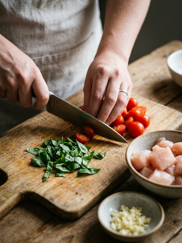 beginner mediterranean tomato basil chicken pasta recipe 14 Cooking tomato basil chicken pasta 202605032148