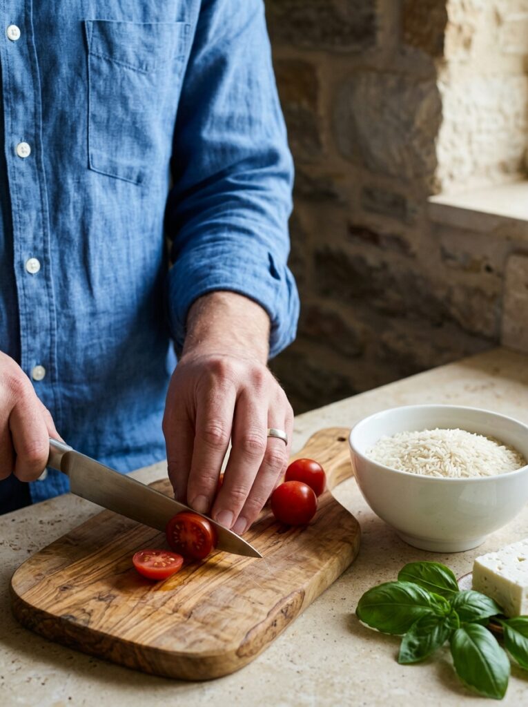 beginner mediterranean tomato basil feta rice recipe 14 Cooking tomato basil feta rice 202605221843