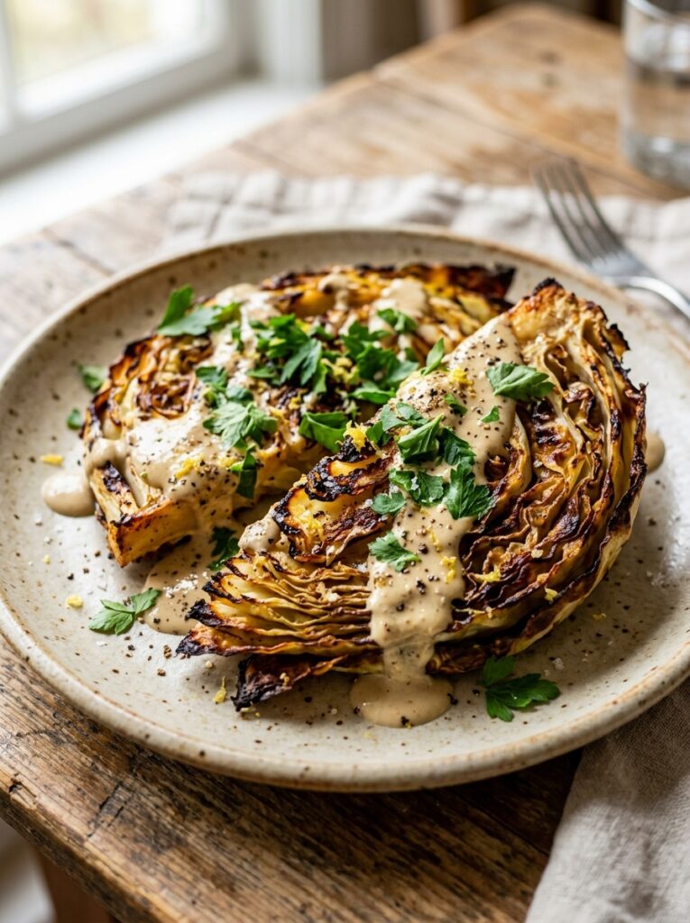 Mediterranean Crispy Cabbage Steaks with Lemon Tahini Recipe 12 Crispy cabbage steaks lemon tahini 202605181808