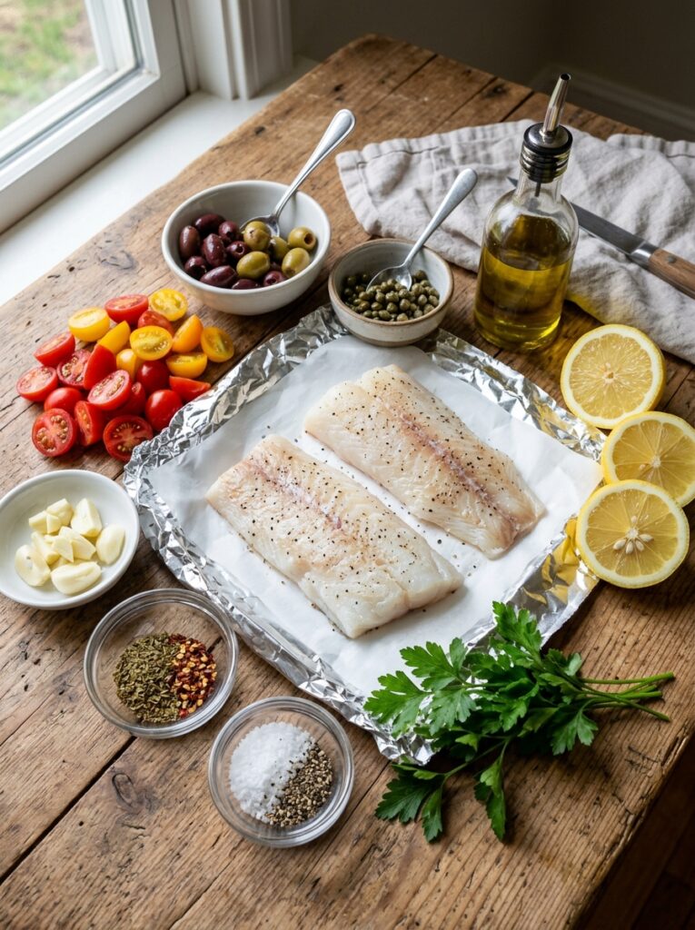 Easy Mediterranean White Fish Foil Packets Recipe: A Flavorful, Simple Dinner 13 Fish foil packets ingredients ar… 202605091923