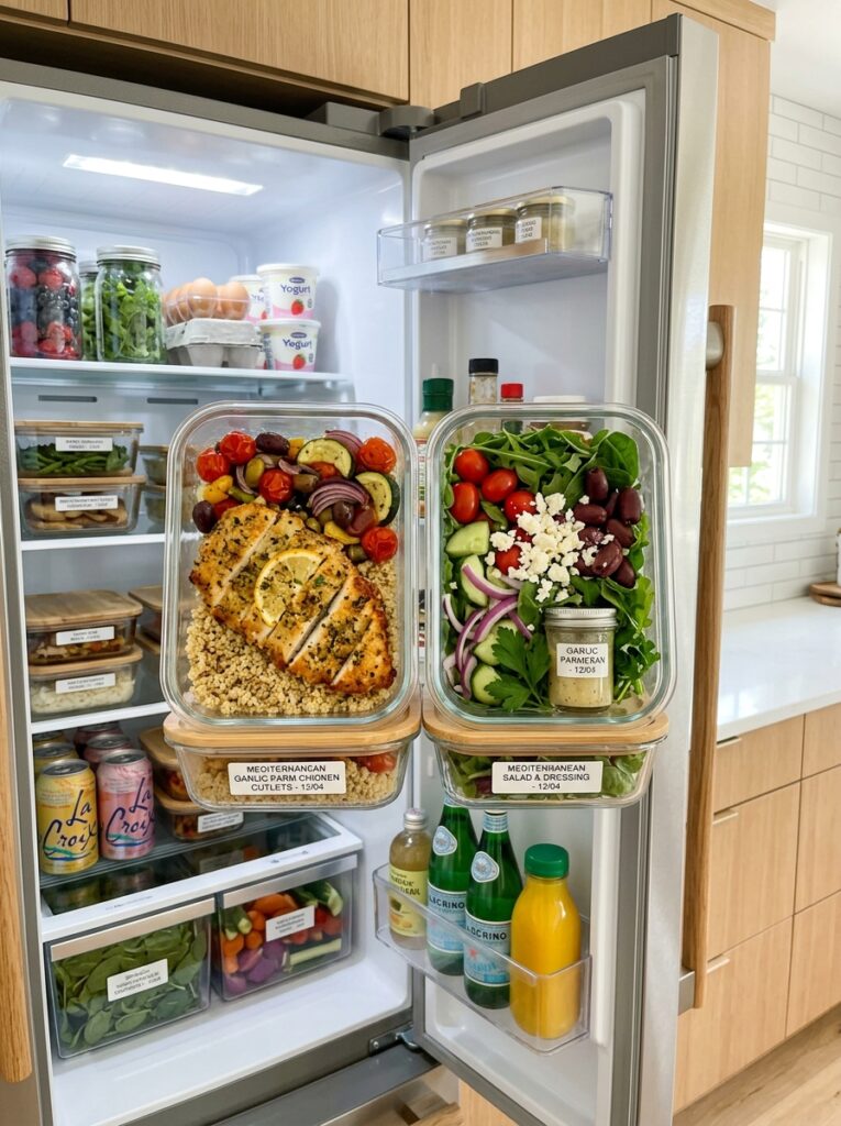 Mediterranean Garlic Parmesan Chicken Cutlets with Salad Recipe 16 Food containers with chicken salad 202605251443