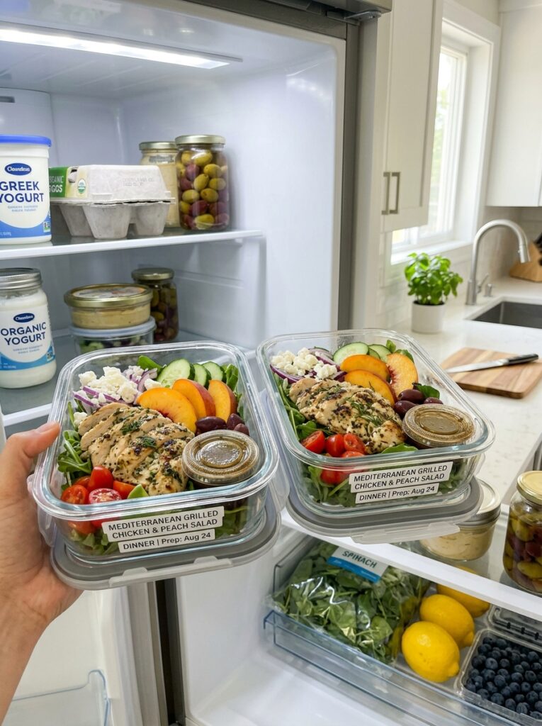 Mediterranean Grilled Chicken and Peach Salad Dinner Recipe 16 Food containers with chicken salad 202605302021