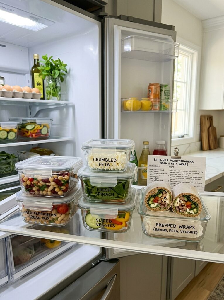 beginner mediterranean bean and feta wrap recipe 16 Food containers with recipe 202605062214