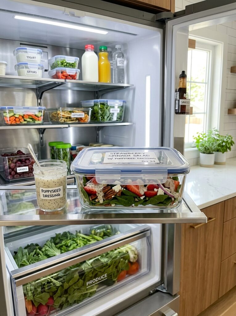 Strawberry Spinach Salad Poppyseed Dressing 16 Food containers with salad 202606091715