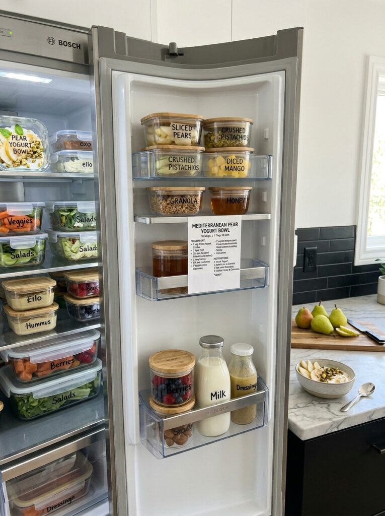Mediterranean Pear Yogurt Bowl with Pistachios Recipe 16 Food storage containers Mediterr… 202605291447