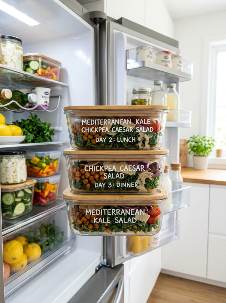 Mediterranean Kale Chickpea Caesar Salad Recipe 5 Food storage containers fridge o… 202605052002
