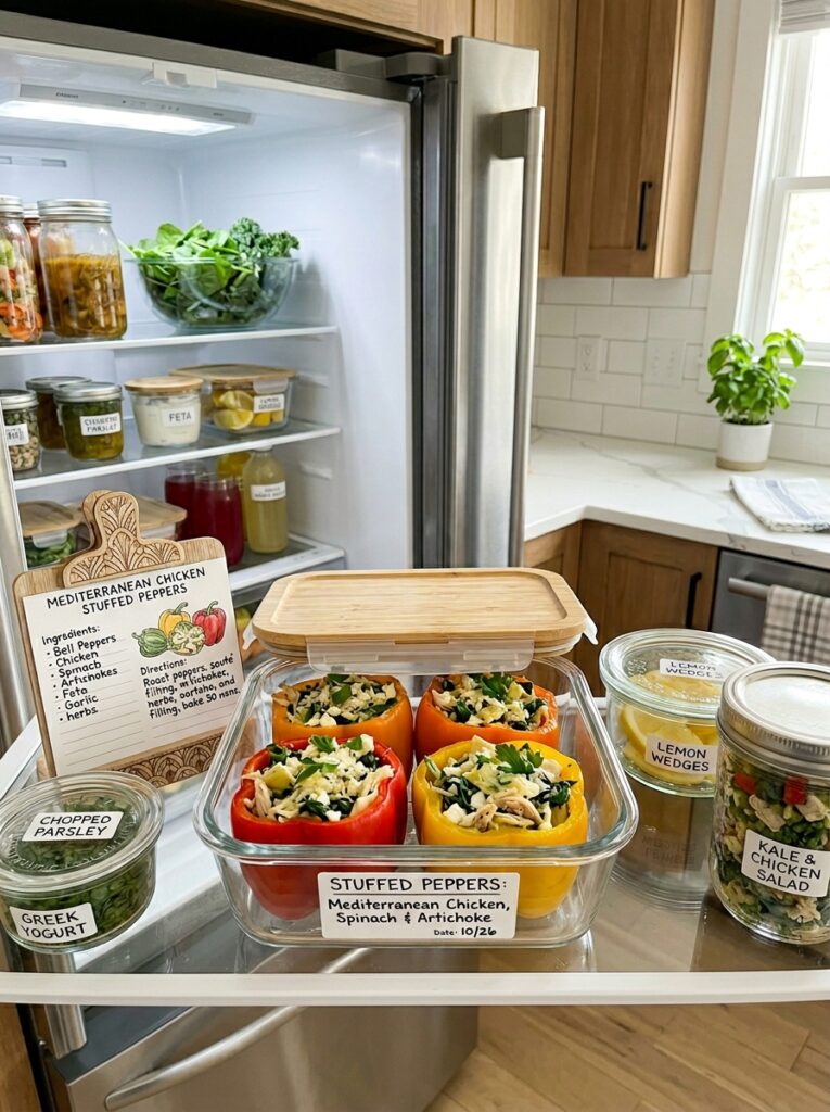 Mediterranean Chicken Spinach Artichoke Stuffed Peppers Recipe 16 Food storage containers kitchen … 202606021914
