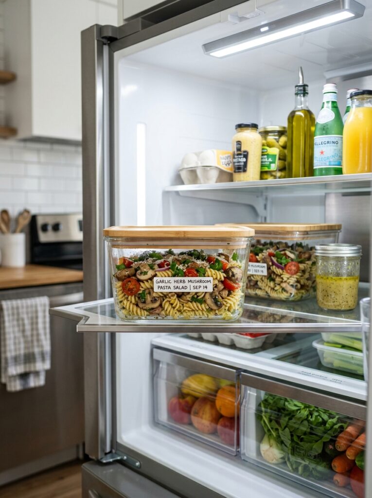 Garlic Herb Marinated Mushroom Pasta Salad 5 Food storage containers mushroom… 202606062010