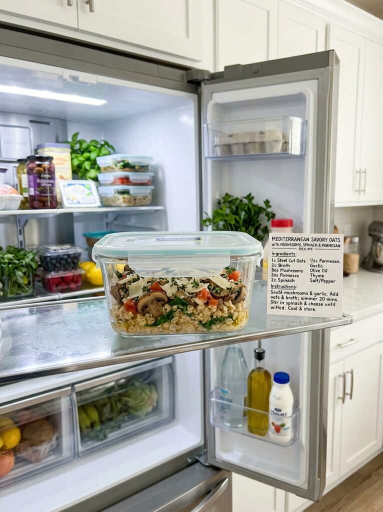 Mediterranean Savory Oats with Mushrooms Spinach and Parmesan Recipe 16 Food storage containers savory oats 202605062218