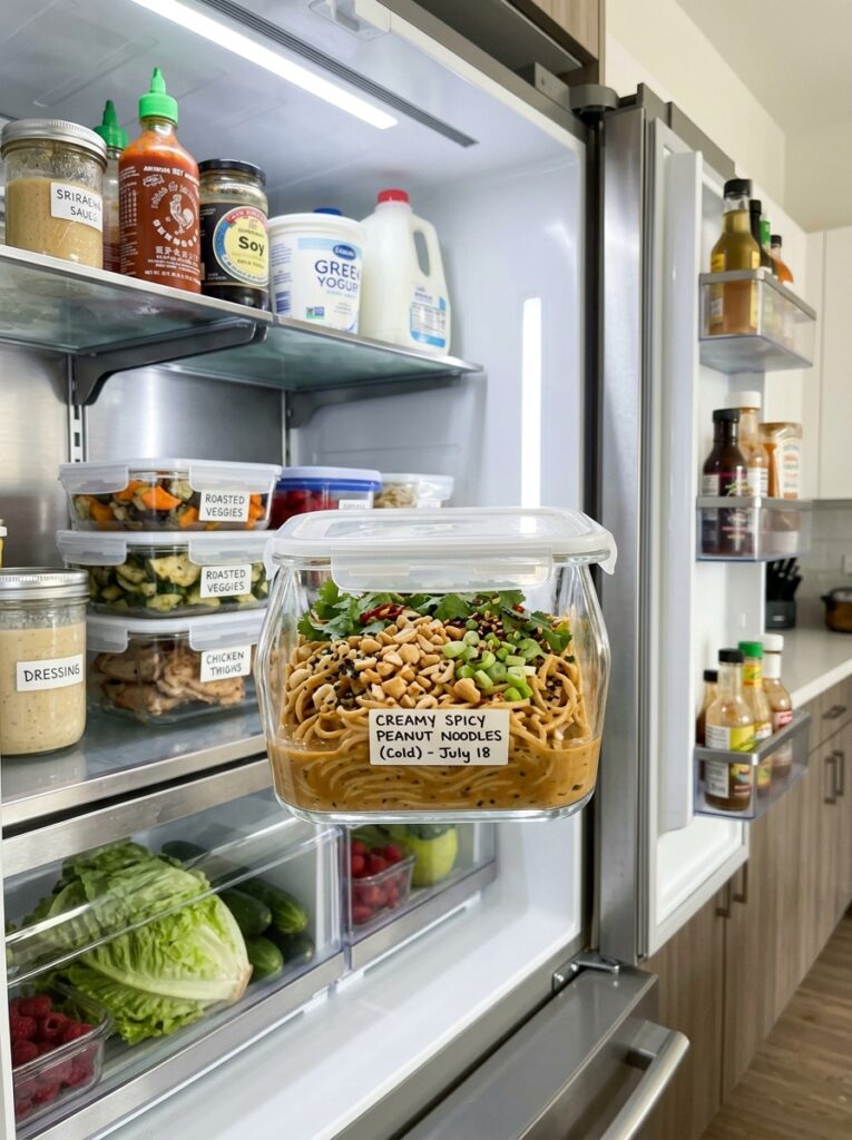 Creamy spicy peanut noodles cold 16 Food storage containers with noo… 202606111730